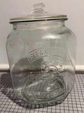 Glass Peanuts 5 Cents Jar & Lid Clear Vintage-Style Pantry Canister Collectible